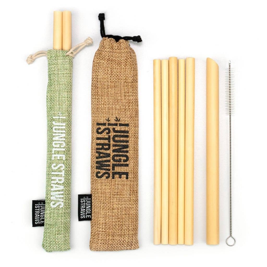 Bamboo Straws - Reusable Drinking Straw Set - Plastic-Free: Marine (Deep Green)