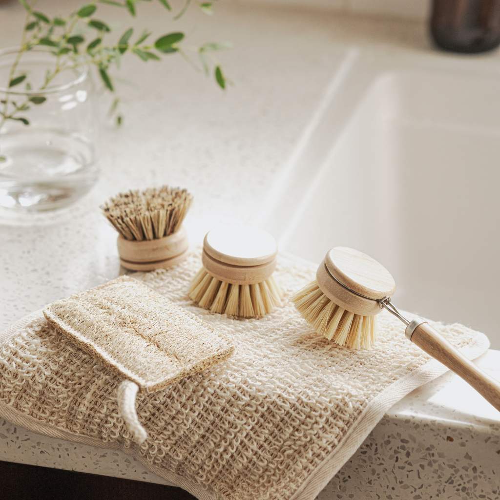 Bamboo Dish Brush Set | Washing Up Cleaning Brushes 4pcs