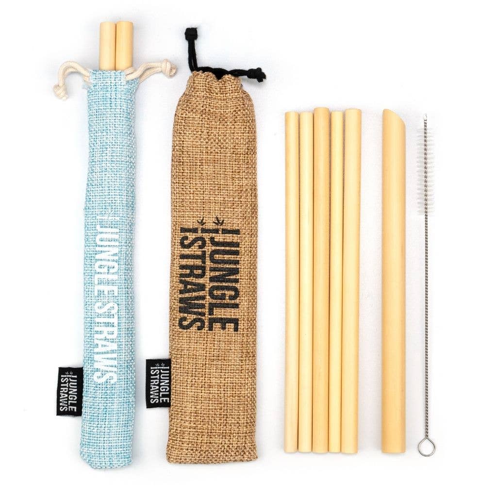 Bamboo Straws - Reusable Drinking Straw Set - Plastic-Free: Aqua (Light Blue)