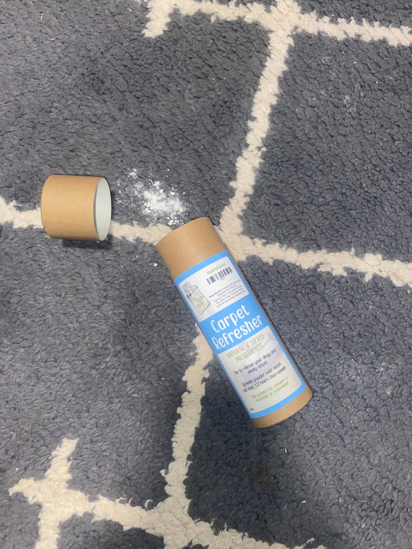 Carpet refresher powder spilled on a carpet