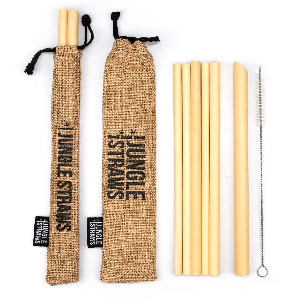 Bamboo Straws - Reusable Drinking Straw Set - Plastic-Free: Slate (Dark Grey)