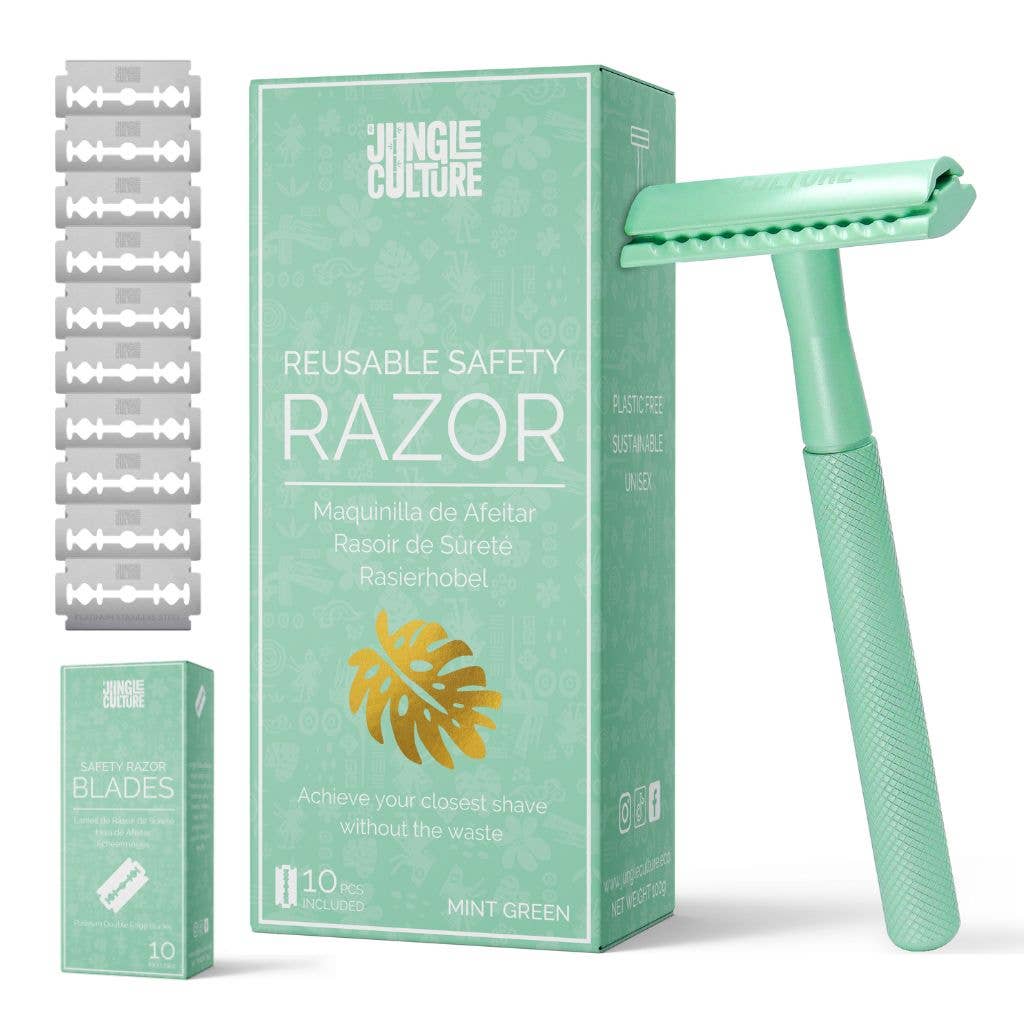 Reusable Metal Safety Razors - Includes 10x Razor Blades: Rainbow