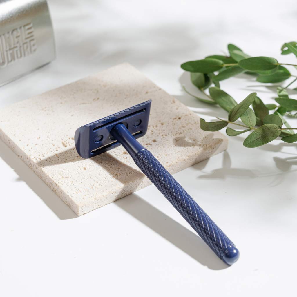 Reusable Metal Safety Razors - Includes 10x Razor Blades: Sapphire Blue