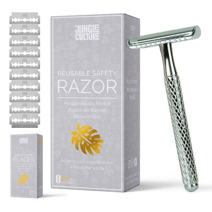 Reusable Metal Safety Razors - Includes 10x Razor Blades: Rainbow