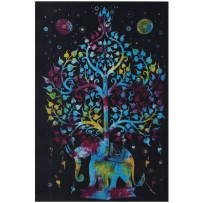 Tree Of Life Elephant Tapestry: MULTI-BLUE