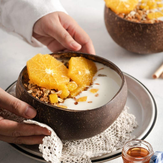 Coconut Bowls & Wooden Spoon Combo (Coco Shell Bowl): Classic Design