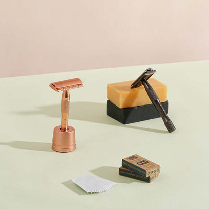 Rose Gold and Metallic Black Reusable Safety Razors